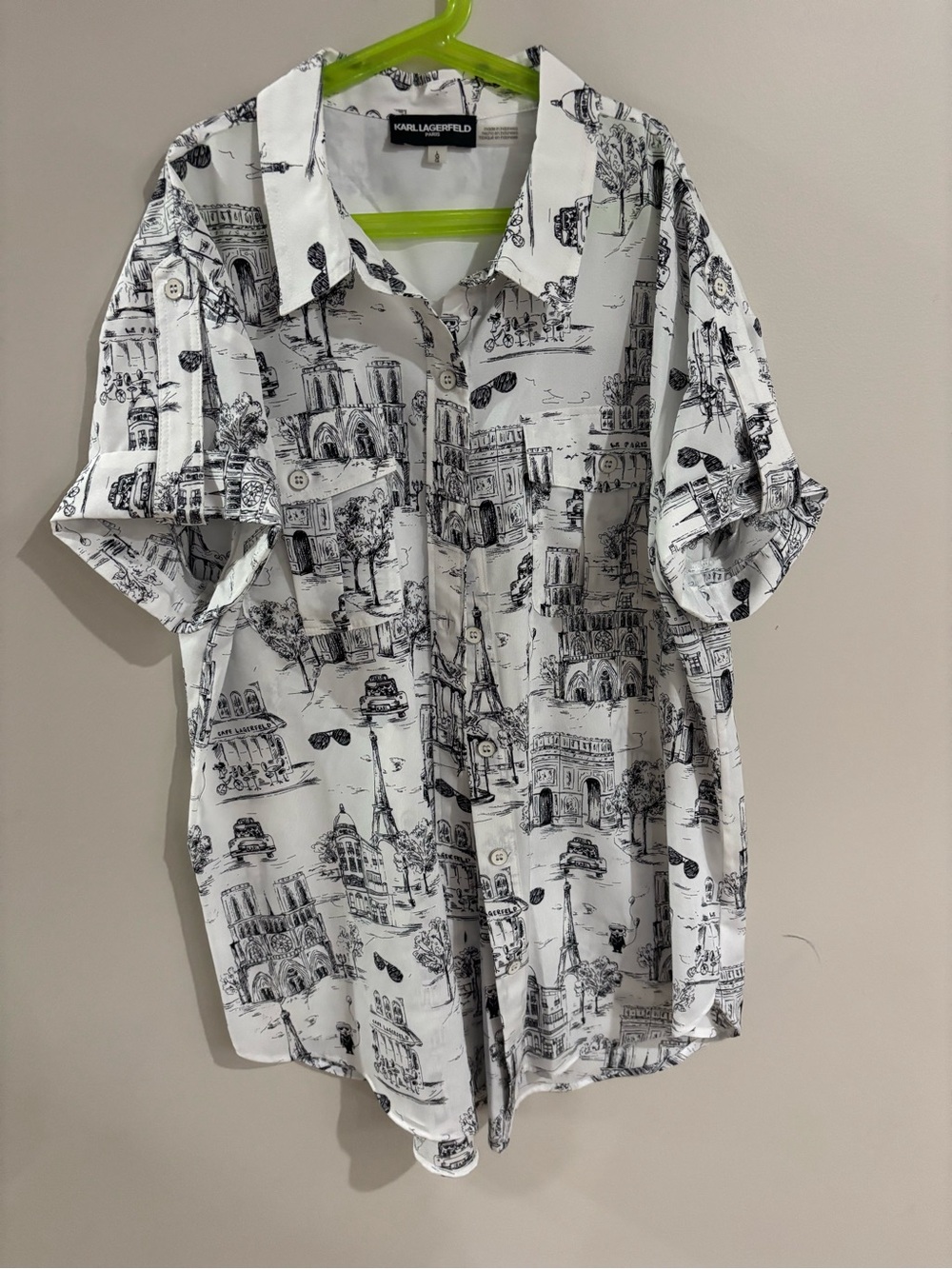 Karl Lagerfeld Black and White Illustrated Casual Button-Down Shirt